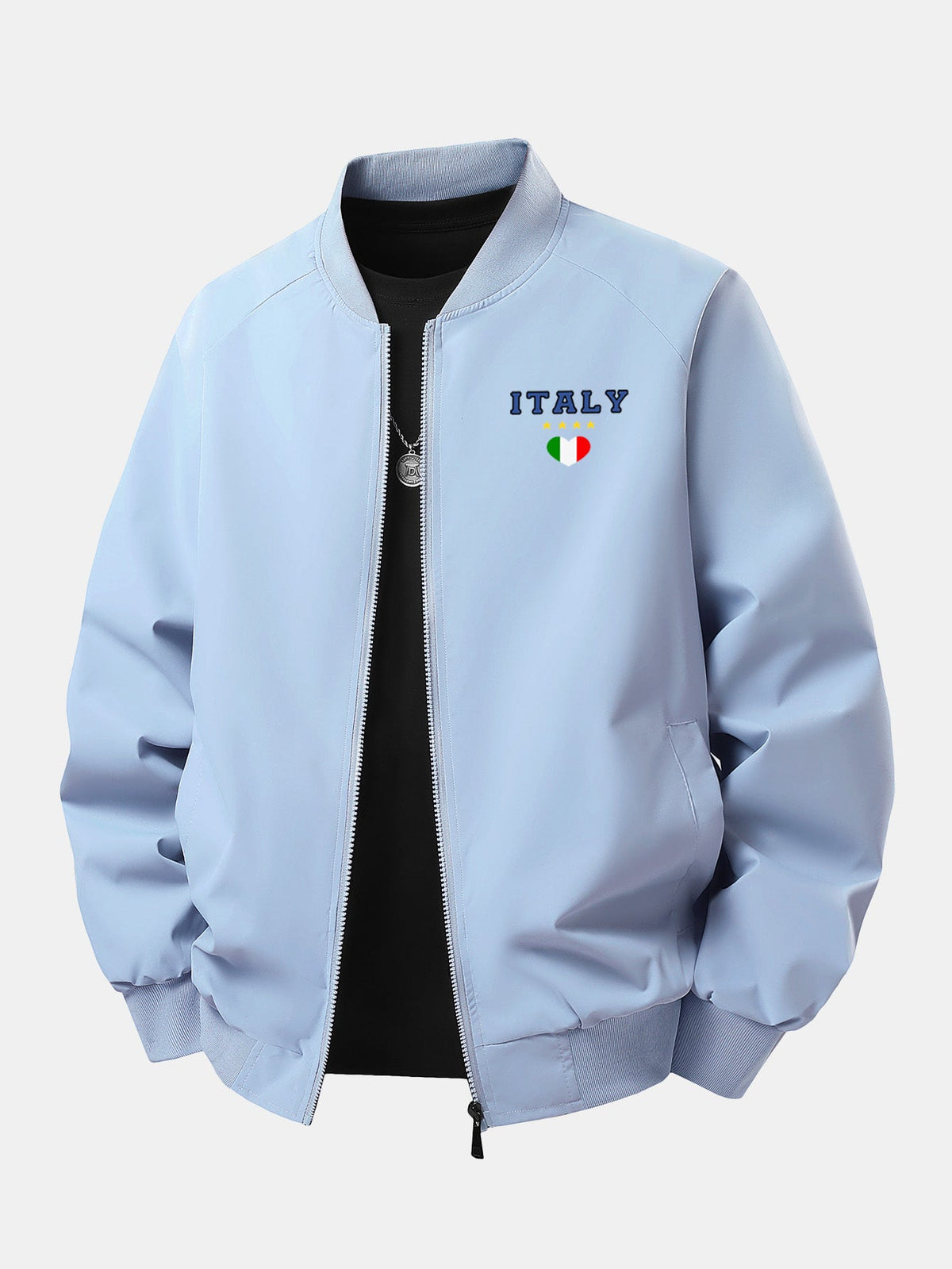 Men's Italy Graphic Bomber Jacket – Relaxed Fit Zip-Up Casual Outerwear with Ribbed Trims for Spring and Autumn