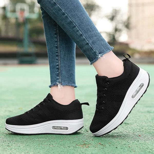 Women's Mesh Air Cushion Trainers with Lace-Up Front