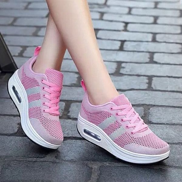 Women's Mesh Air Cushion Trainers with Lace-Up Front