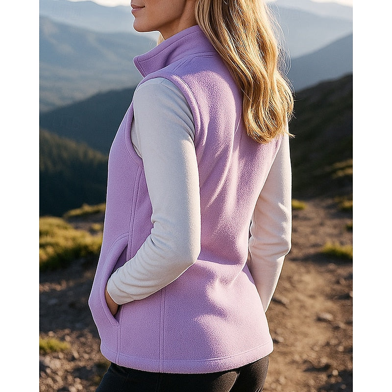 Women’s Fleece Gilet with High Stand Collar and Zipped Chest Pocket – Shaped Zip-Front Bodywarmer for Comfortable Everyday Outdoor Layering