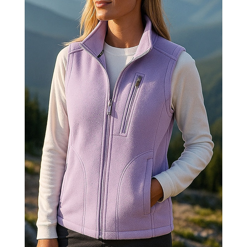 Women’s Fleece Gilet with High Stand Collar and Zipped Chest Pocket – Shaped Zip-Front Bodywarmer for Comfortable Everyday Outdoor Layering