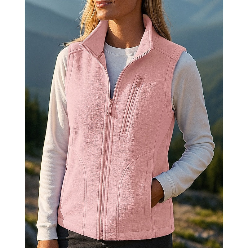 Women’s Fleece Gilet with High Stand Collar and Zipped Chest Pocket – Shaped Zip-Front Bodywarmer for Comfortable Everyday Outdoor Layering