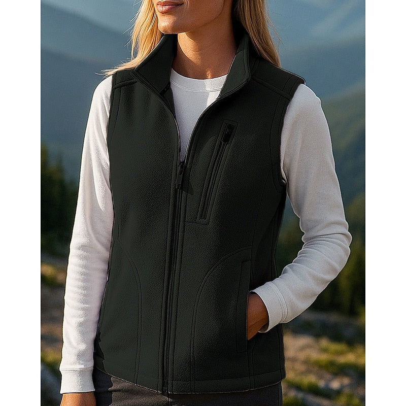 Women’s Fleece Gilet with High Stand Collar and Zipped Chest Pocket – Shaped Zip-Front Bodywarmer for Comfortable Everyday Outdoor Layering