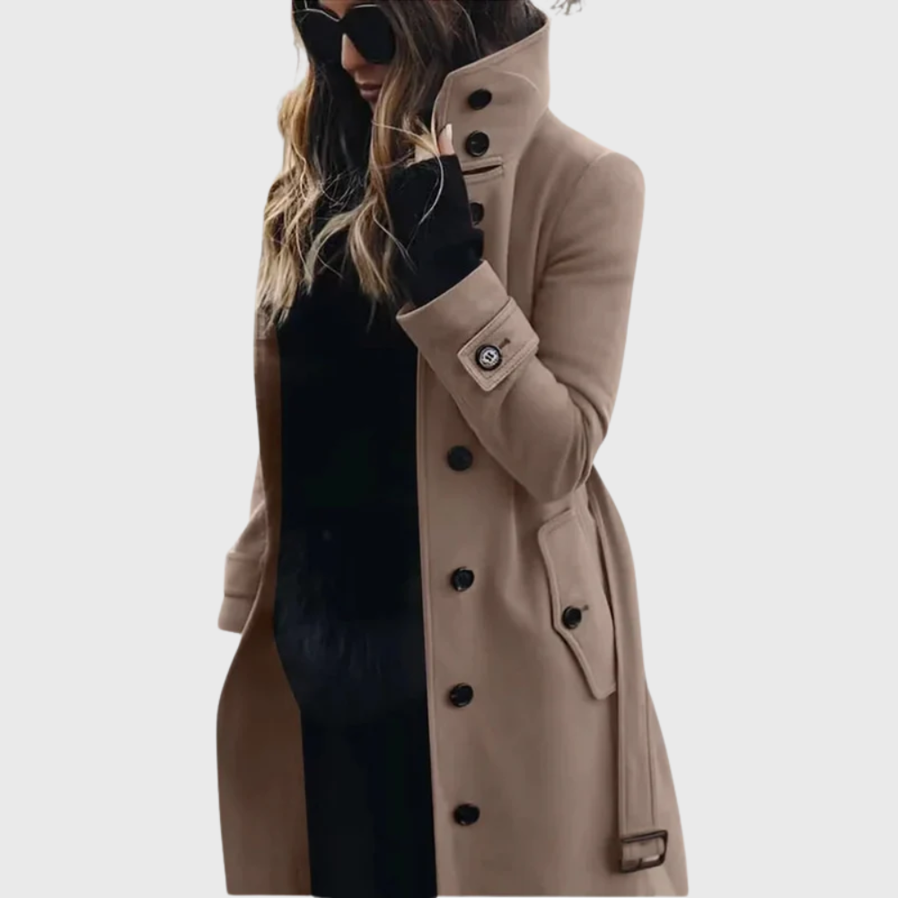 Women's Long Trench Coat with Water-Repellent Fabric and Classic Design