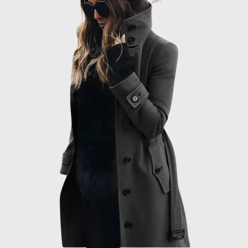 Women's Long Trench Coat with Water-Repellent Fabric and Classic Design