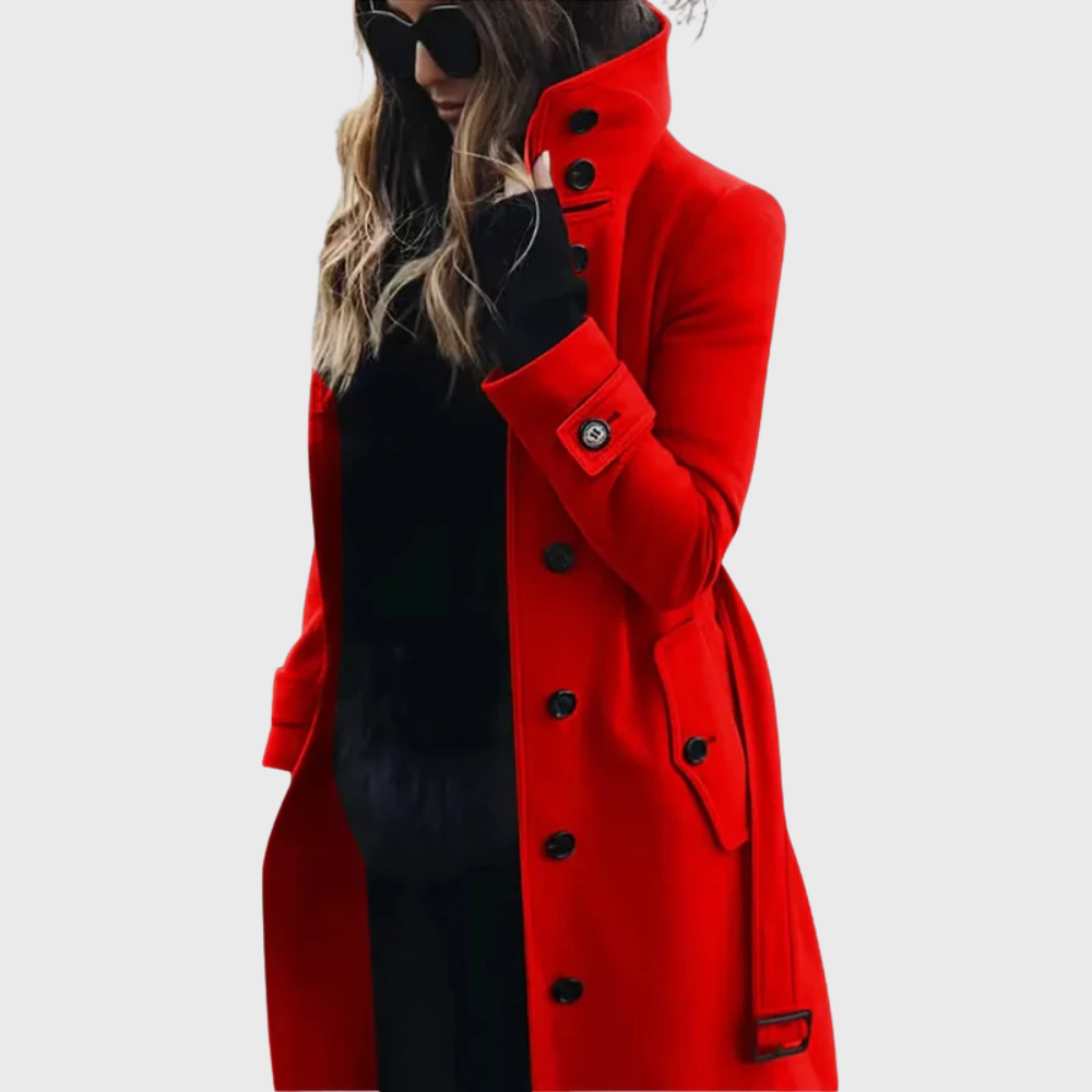 Women's Long Trench Coat with Water-Repellent Fabric and Classic Design