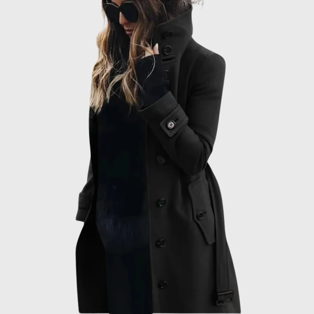Women's Long Trench Coat with Water-Repellent Fabric and Classic Design