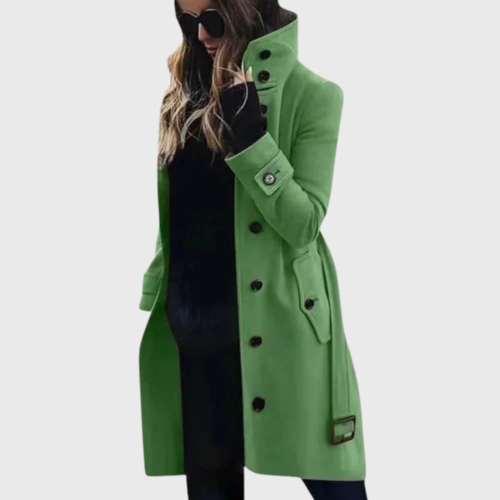 Women's Long Trench Coat with Water-Repellent Fabric and Classic Design