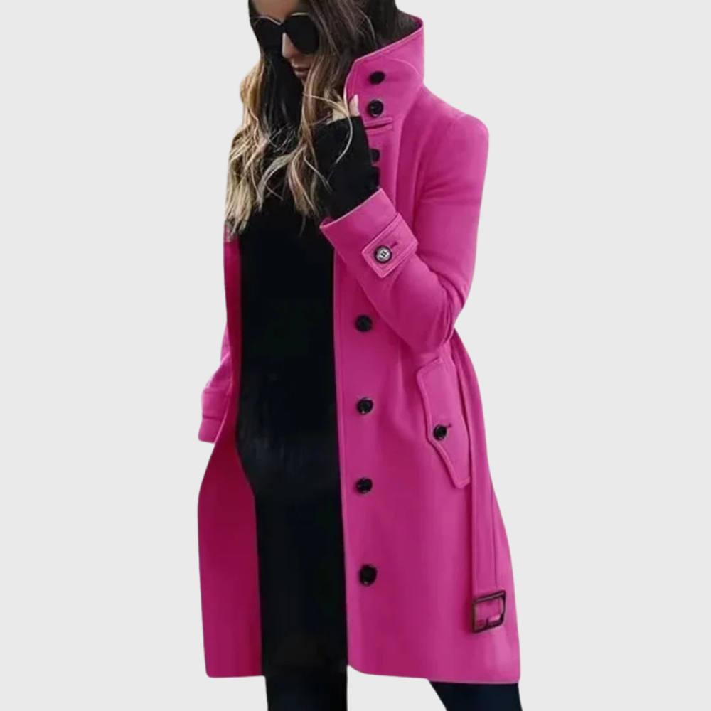 Women's Long Trench Coat with Water-Repellent Fabric and Classic Design