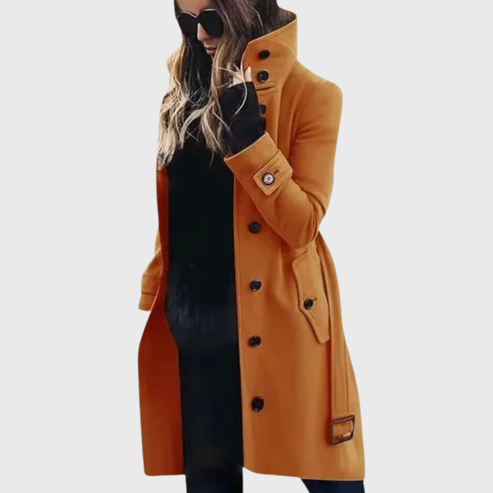Women's Long Trench Coat with Water-Repellent Fabric and Classic Design