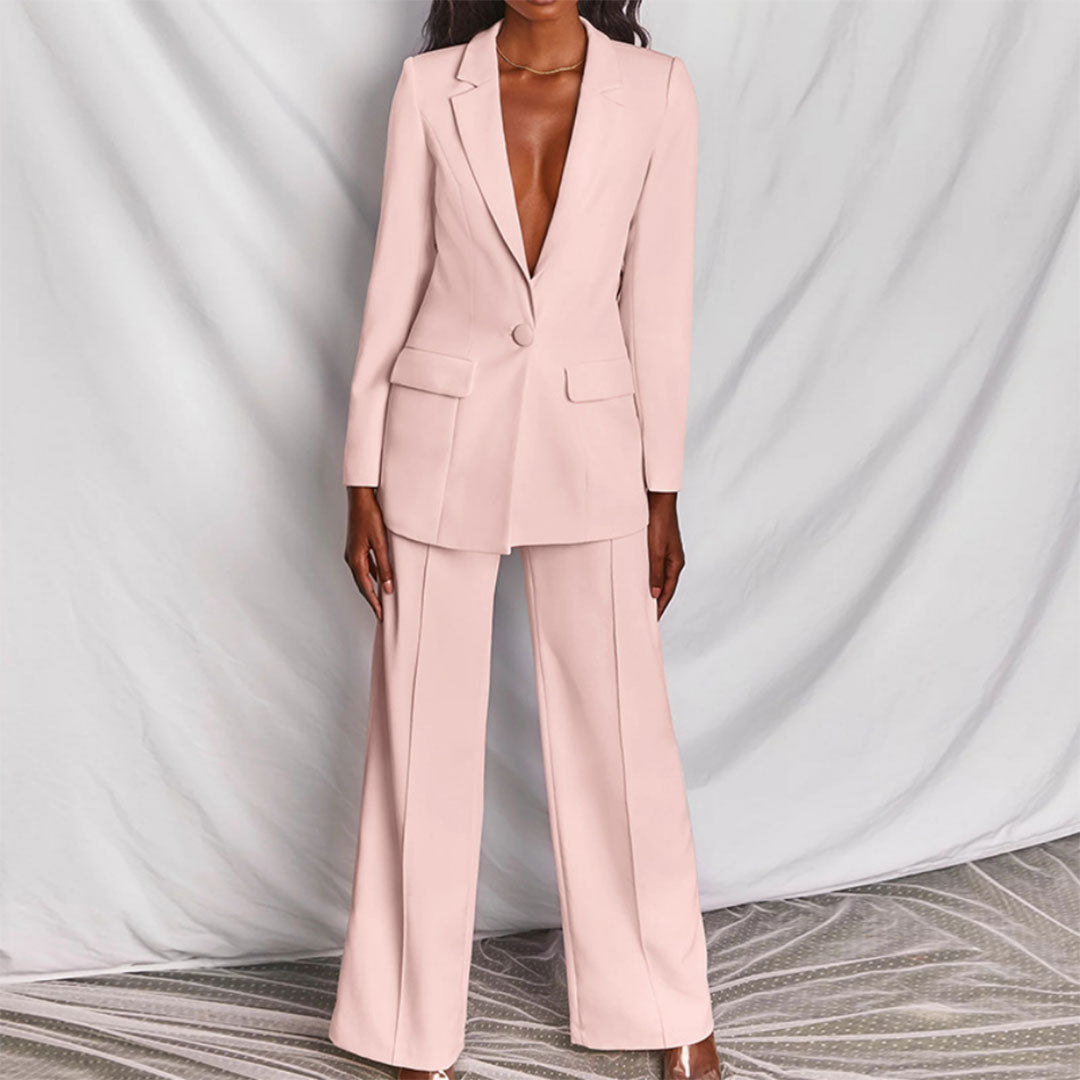 Women's Tailored Blazer and Trouser Set with Notched Lapel