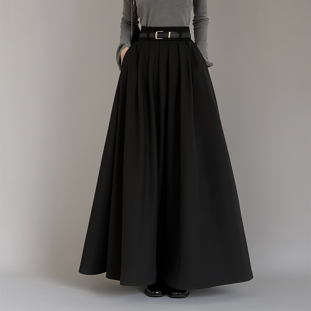Structured Pleated Maxi Skirt