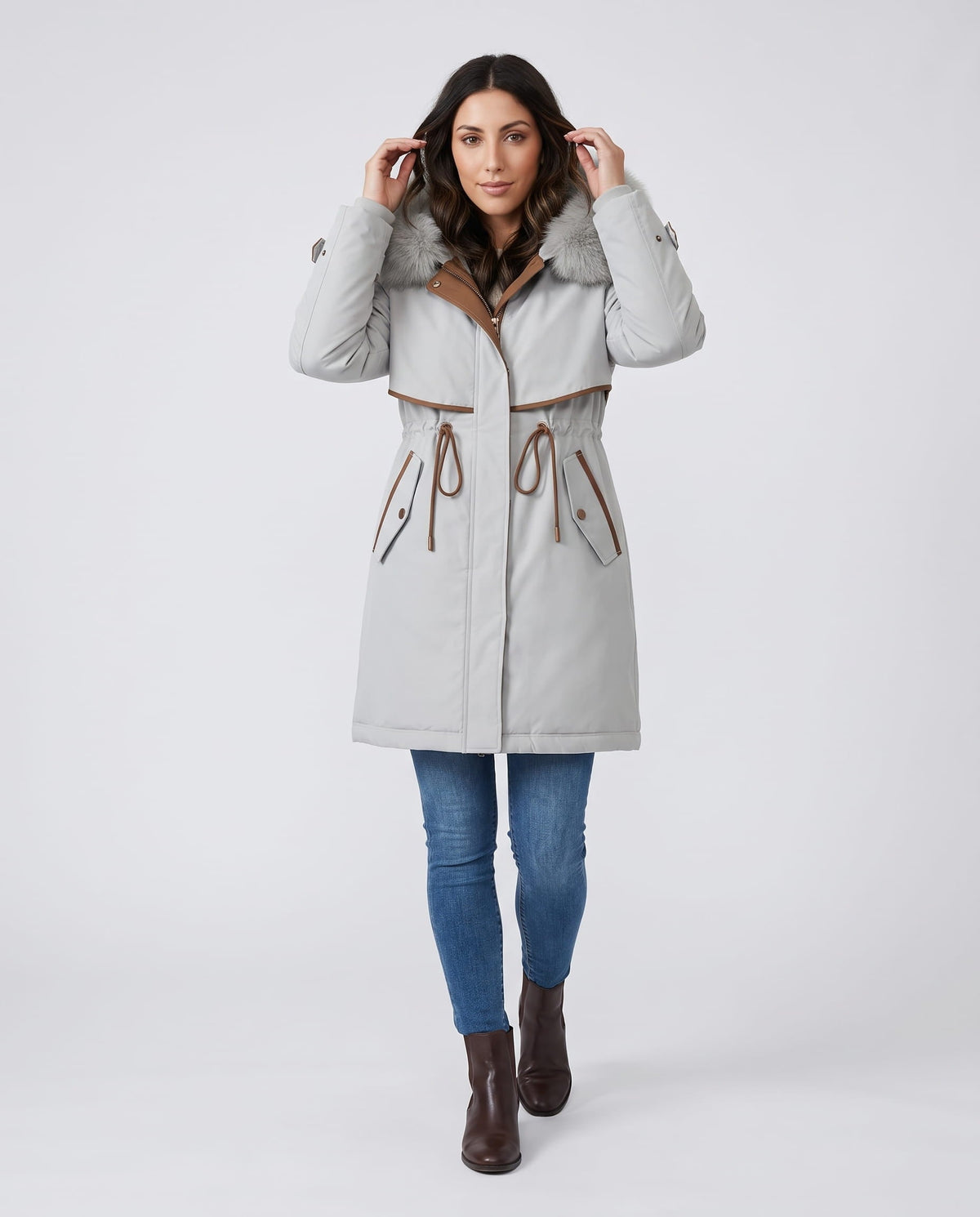 Plush Hood Trim Winter Parka – Cozy Lined & Adjustable Waist | Althea