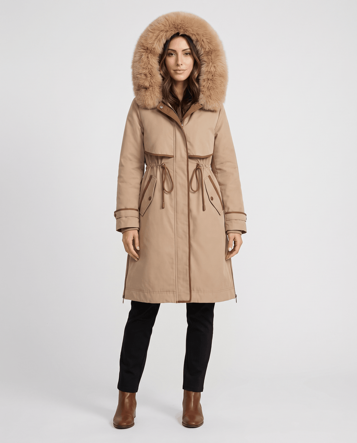 Plush Hood Trim Winter Parka – Cozy Lined & Adjustable Waist | Althea