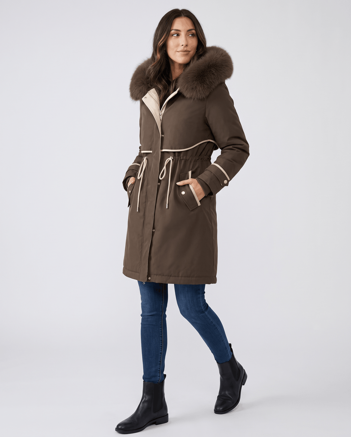 Plush Hood Trim Winter Parka – Cozy Lined & Adjustable Waist | Althea