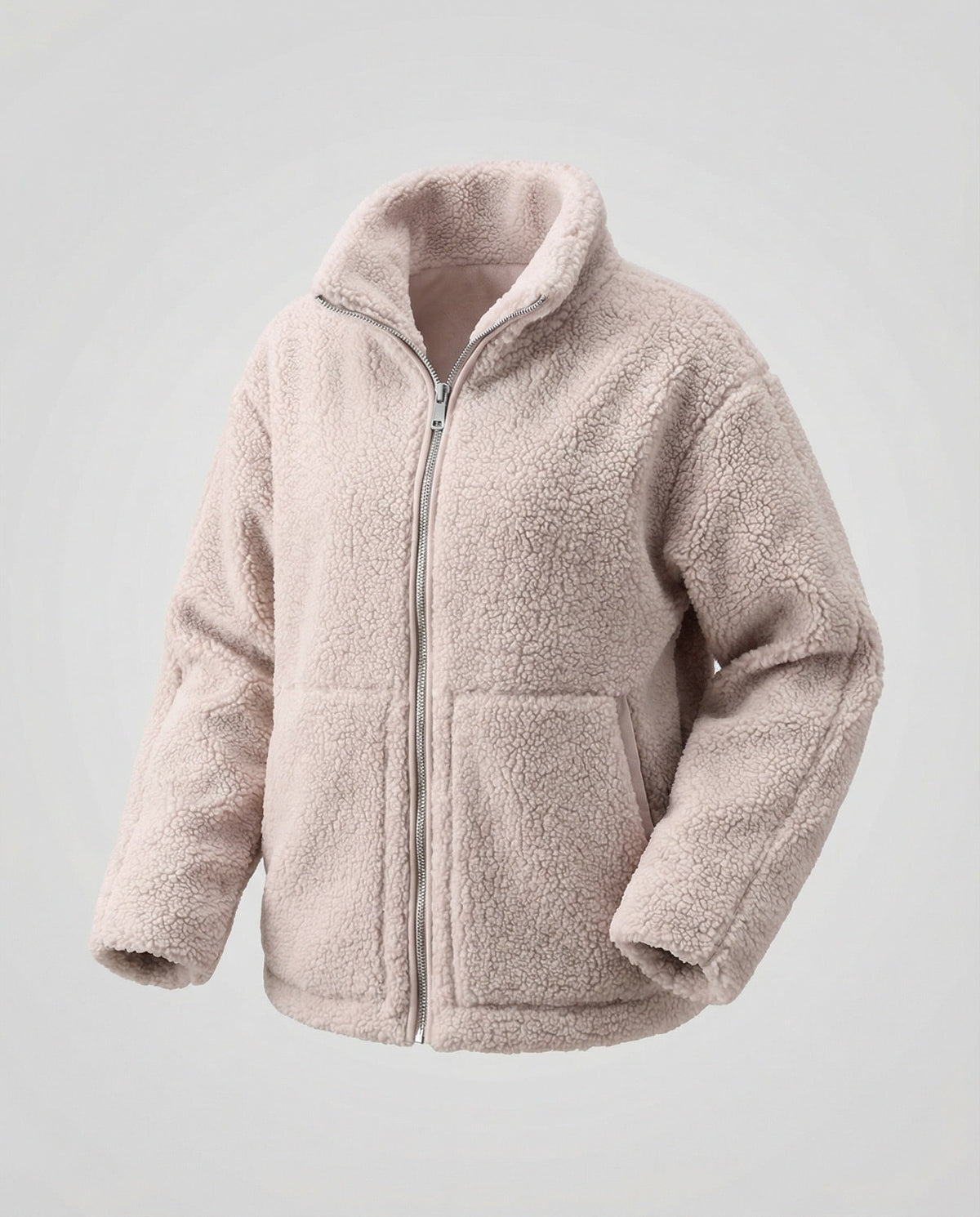 Women's Teddy Zip-Up Jacket with High Collar Regular Fit