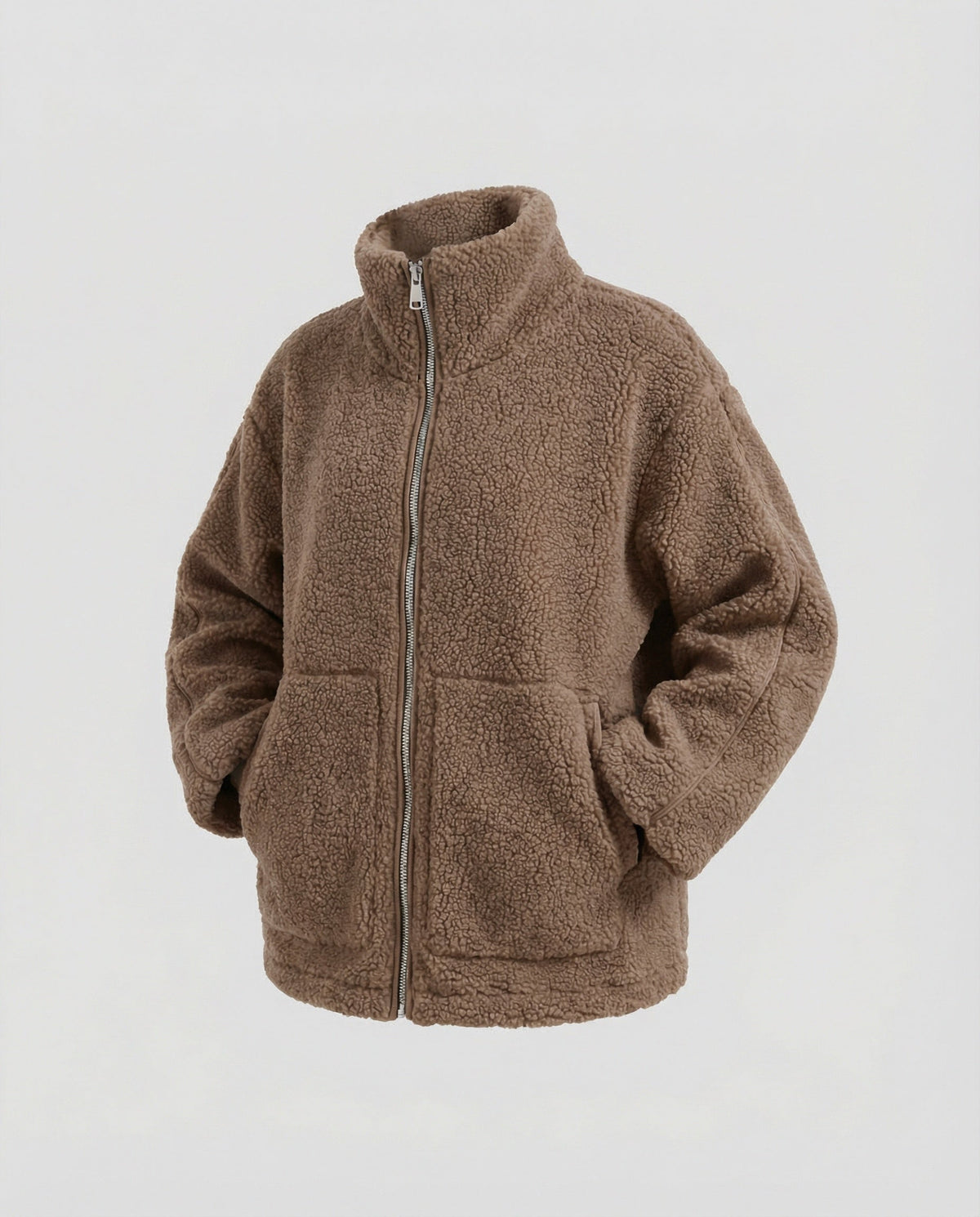 Women's Teddy Zip-Up Jacket with High Collar Regular Fit