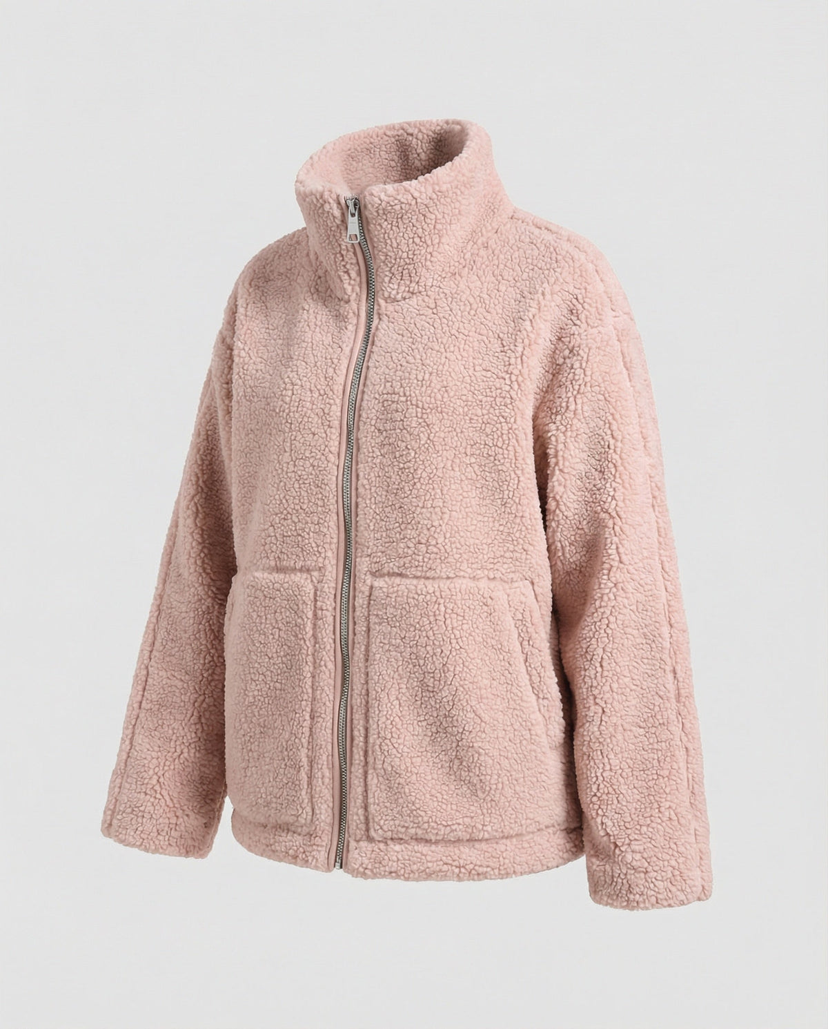 Women's Teddy Zip-Up Jacket with High Collar Regular Fit
