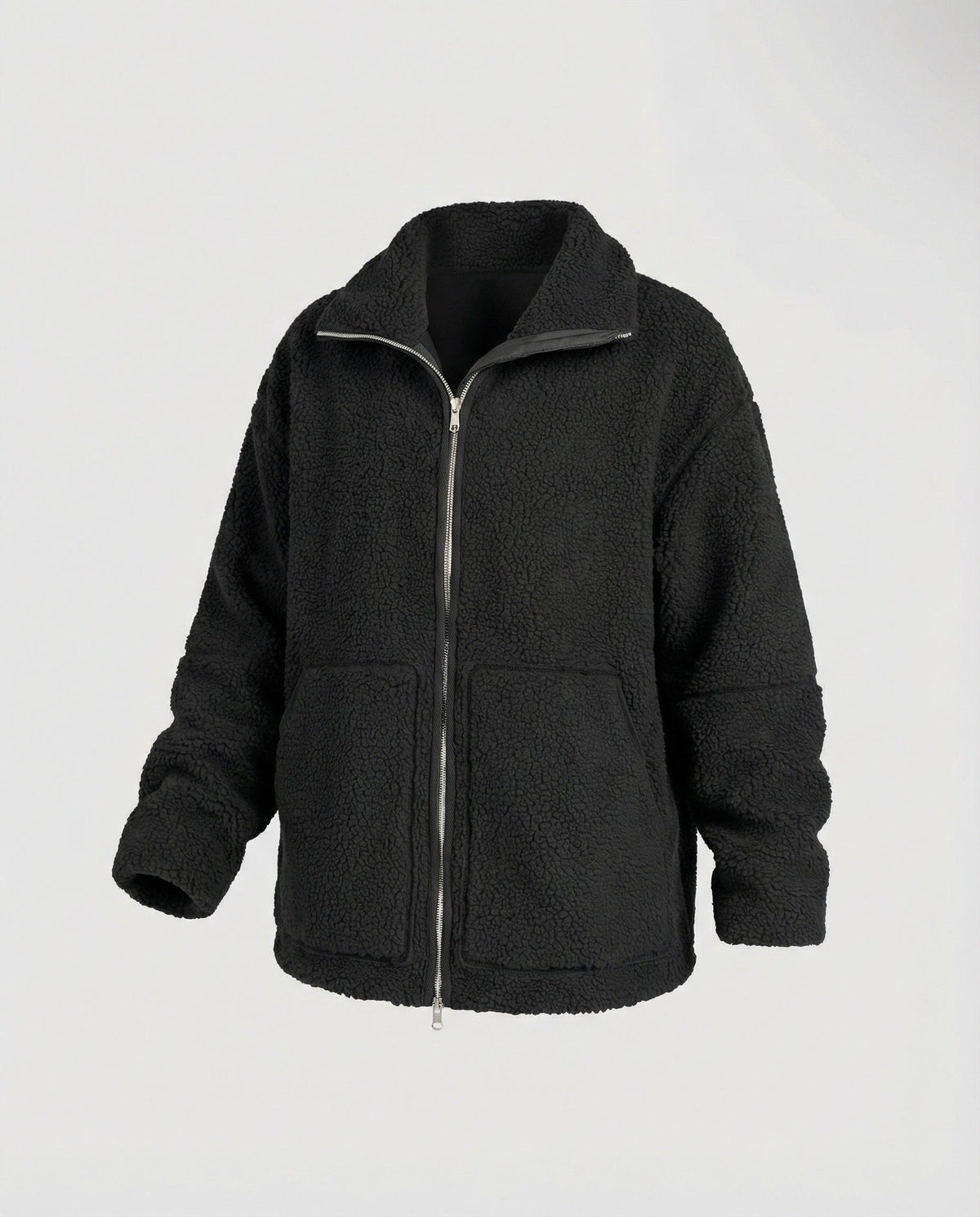 Women's Teddy Zip-Up Jacket with High Collar Regular Fit