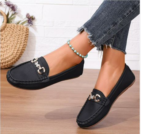 Women's Loafers with Metal Buckle Detail Slip-On