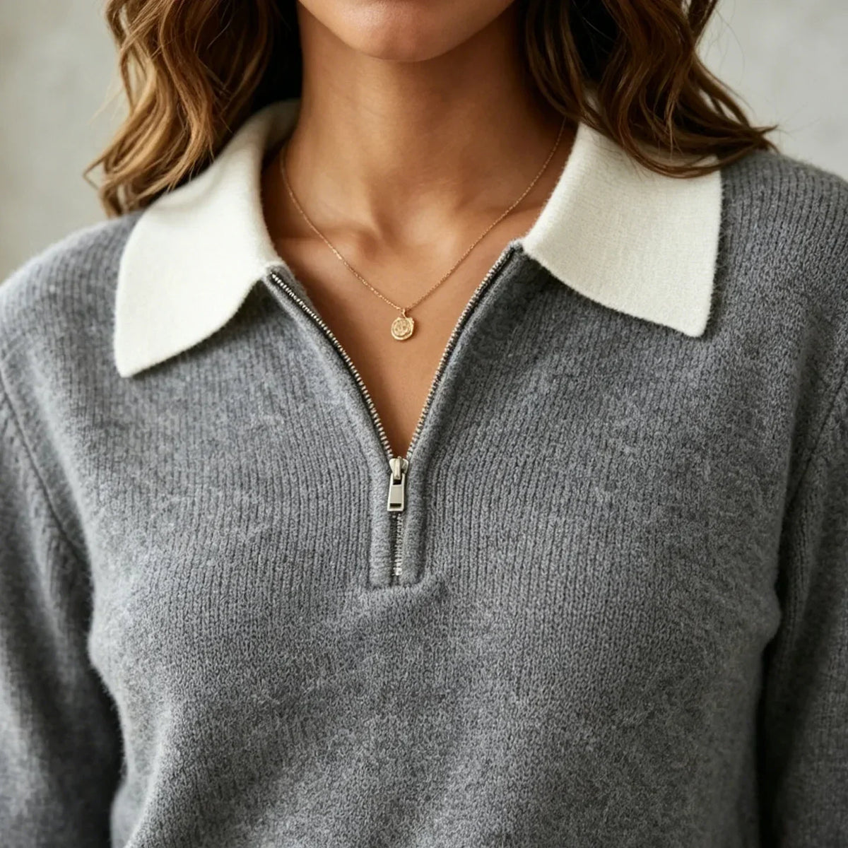 Gia Contrast Collar Quarter-Zip Sweater