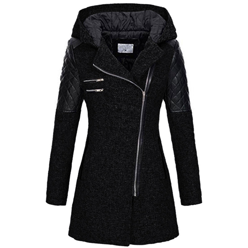 Women's Hooded Winter Jacket | Asymmetric Zip Coat