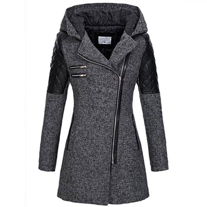 Women's Hooded Winter Jacket | Asymmetric Zip Coat