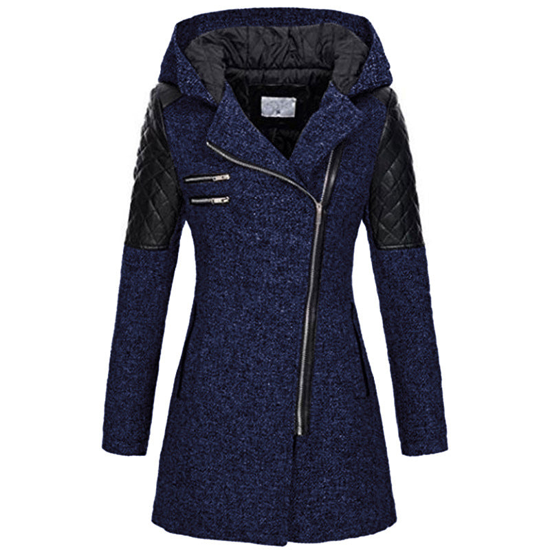 Women's Hooded Winter Jacket | Asymmetric Zip Coat
