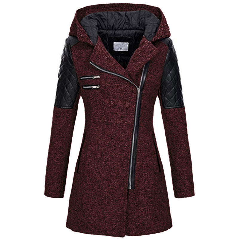 Women's Hooded Winter Jacket | Asymmetric Zip Coat