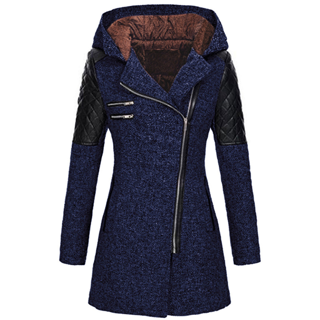 Women's Hooded Winter Jacket | Asymmetric Zip Coat
