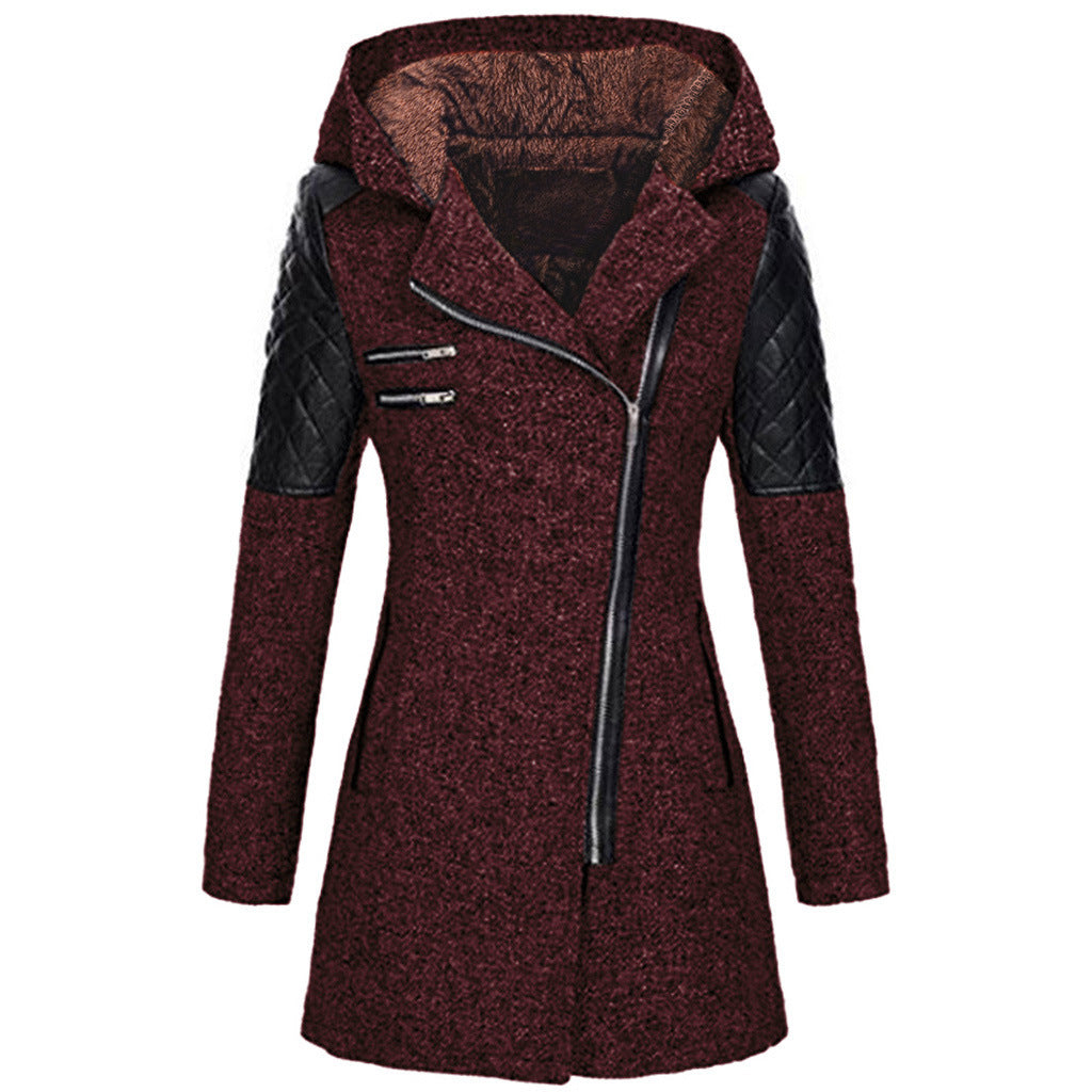 Women's Hooded Winter Jacket | Asymmetric Zip Coat