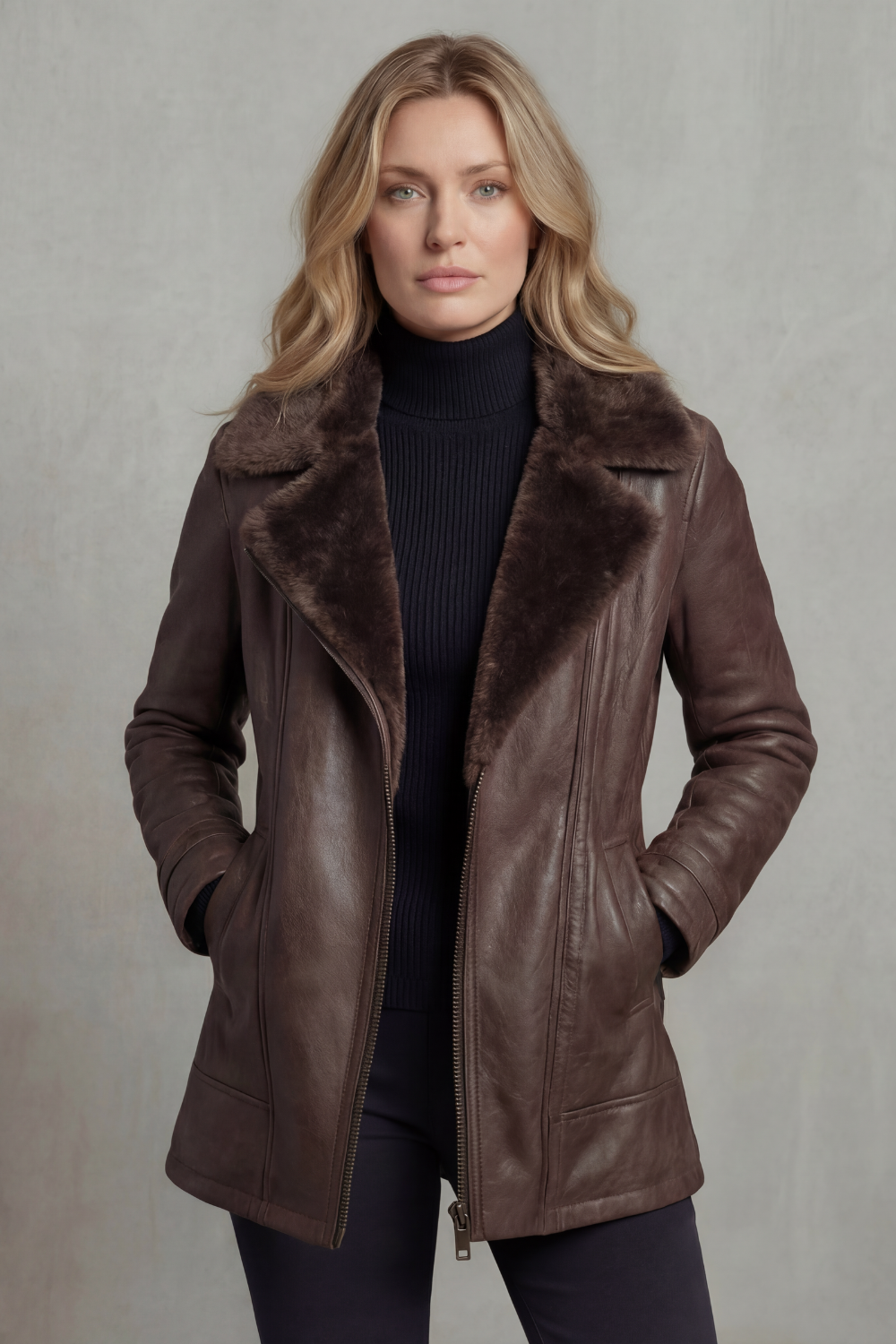 Women’s Faux Fur Collar Leather Look Jacket