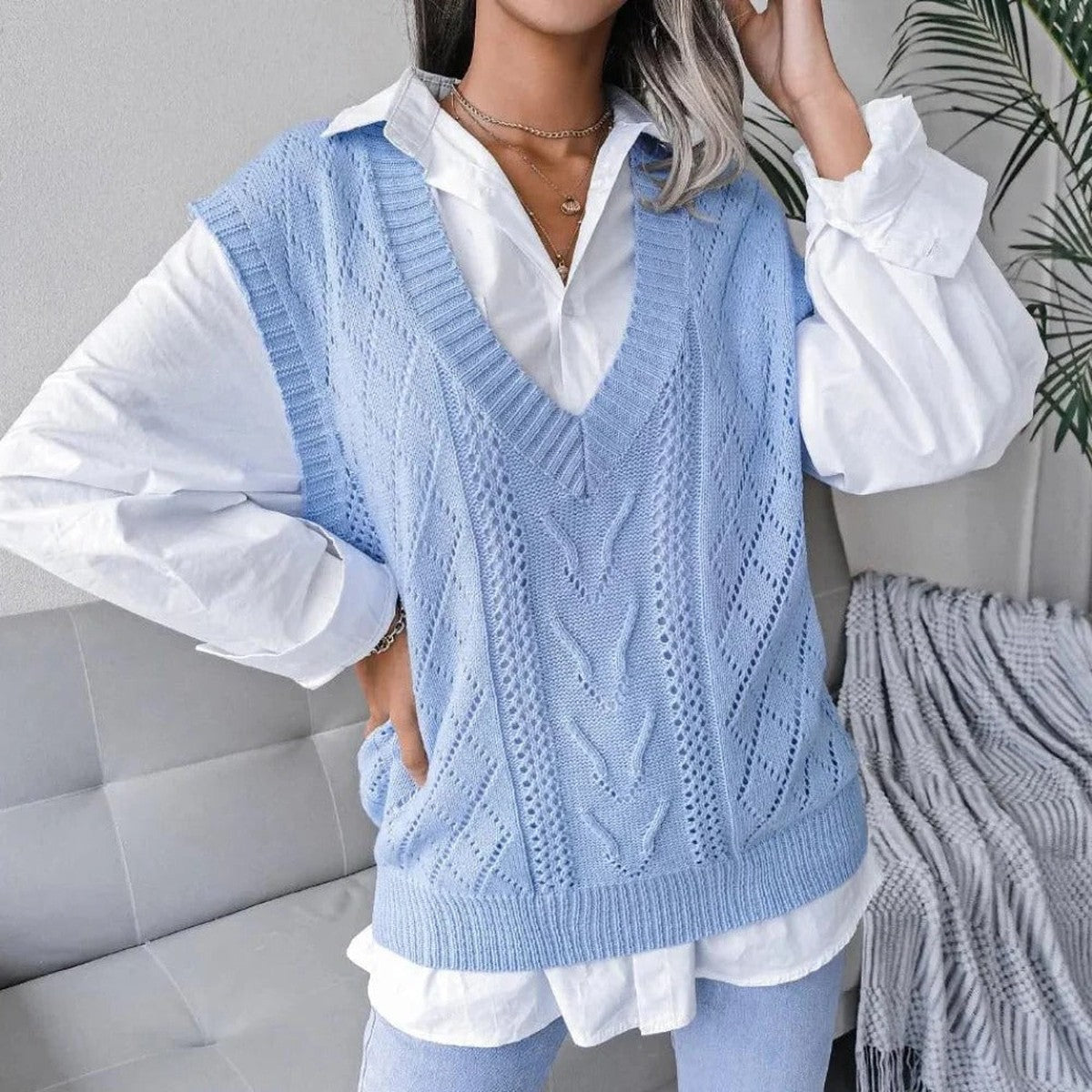 Vida Cable Pointelle Sweater Vest