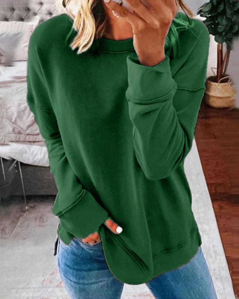 Louisa-Belle Side Slit Crewneck Sweatshirt