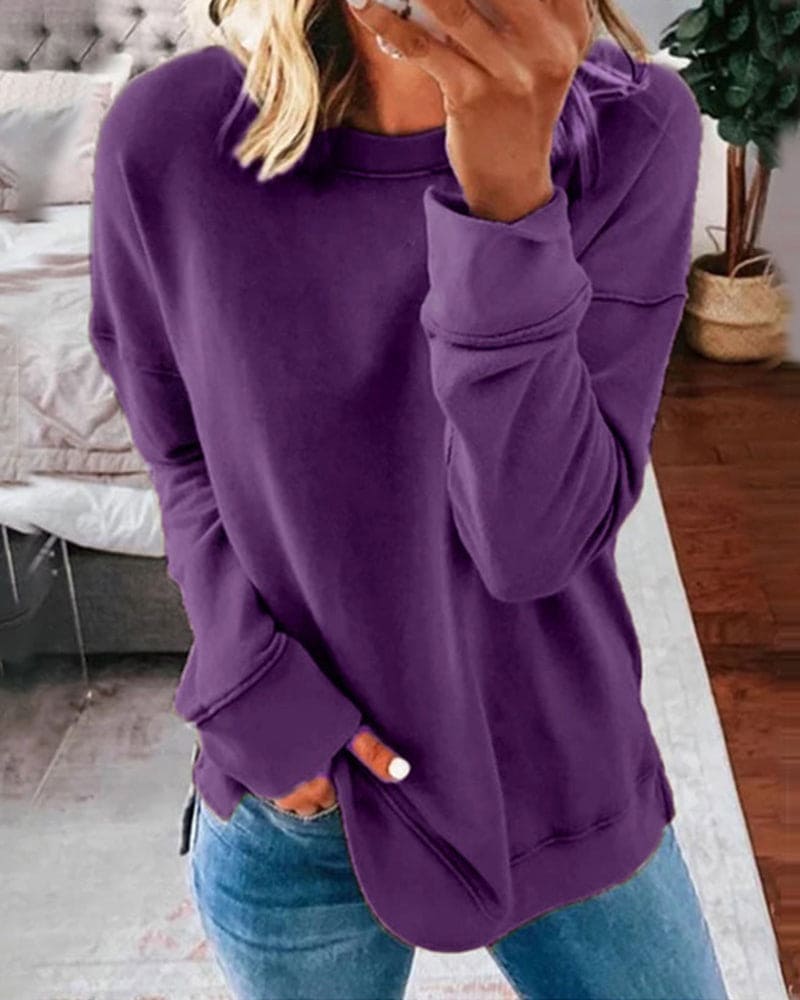 Louisa-Belle Side Slit Crewneck Sweatshirt