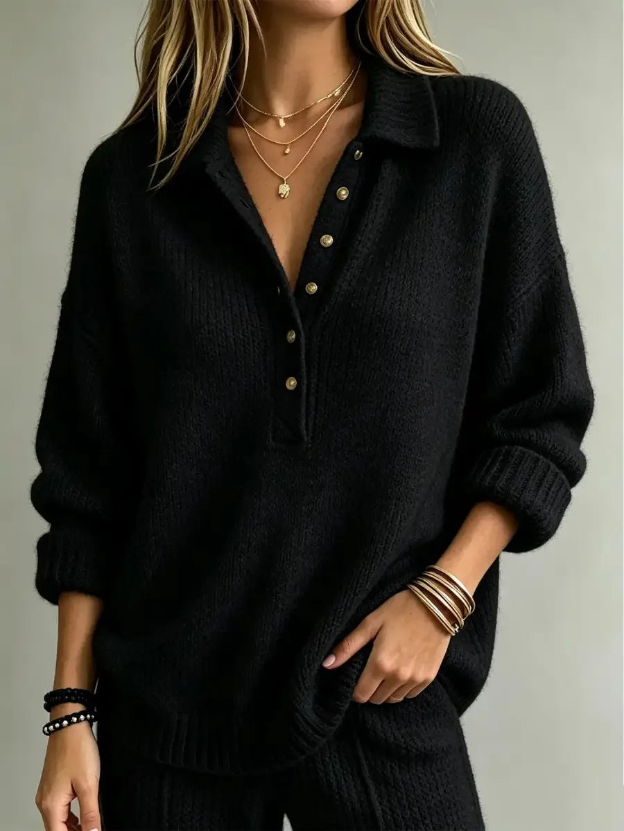 Matilde-Claire Gold Button Polo Sweater