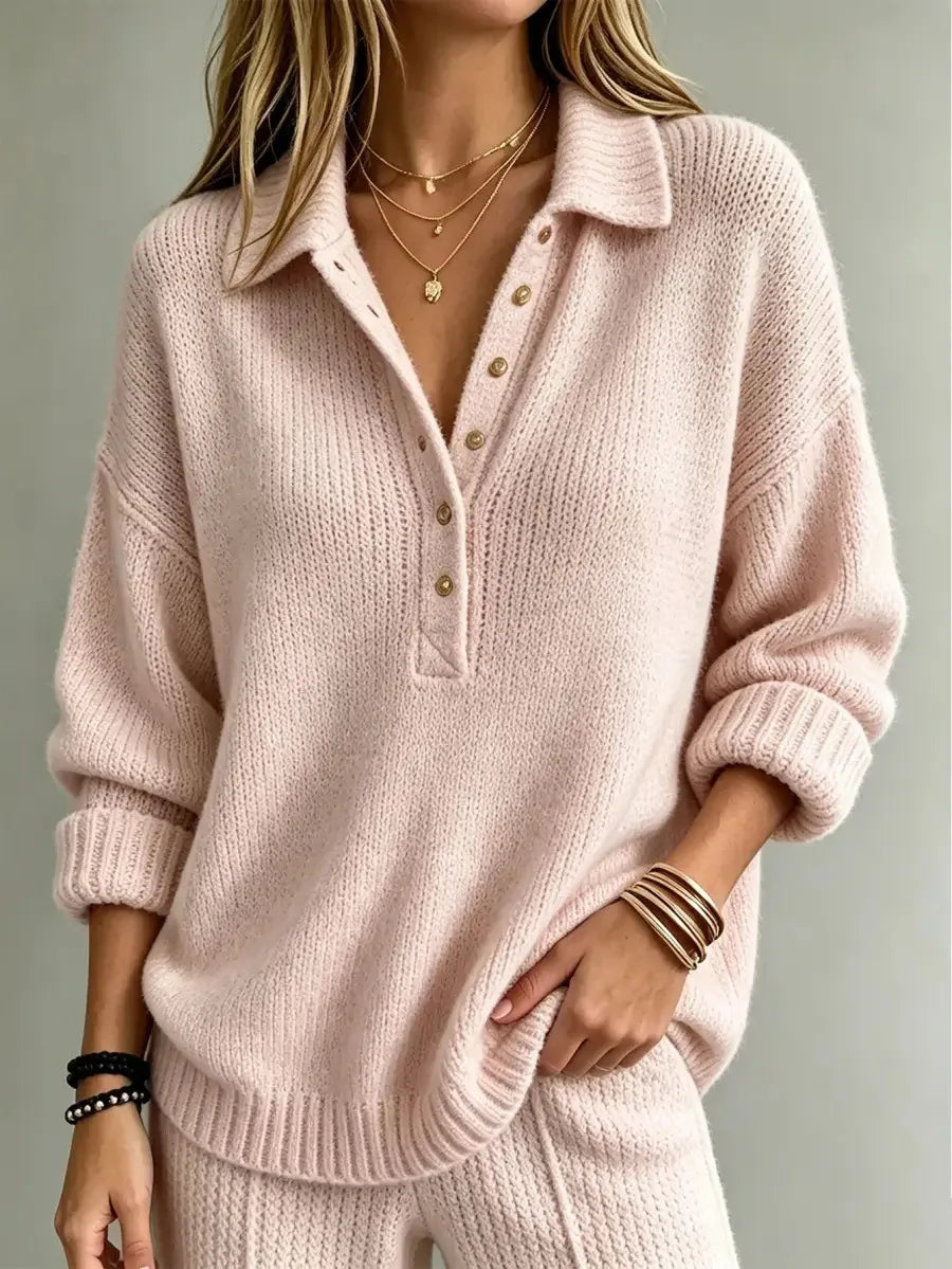 Matilde-Claire Gold Button Polo Sweater