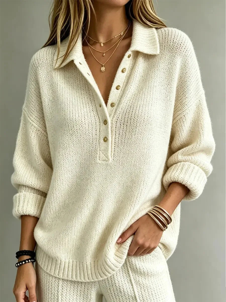 Matilde-Claire Gold Button Polo Sweater