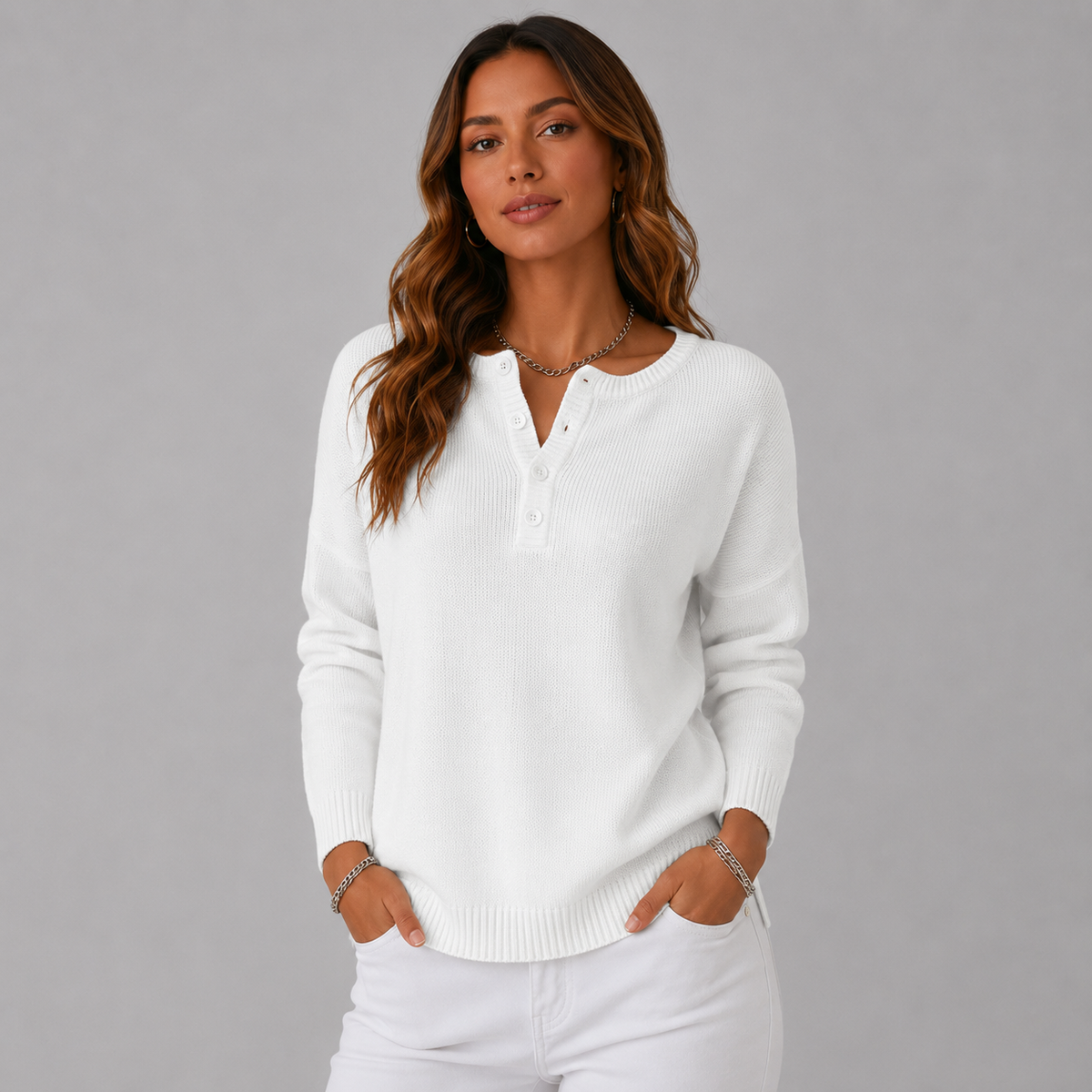 Wren-Claire Henley Button Knit Sweater