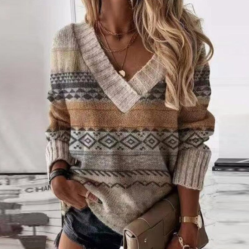 Gwen Chevron Color Block V-Neck Sweater