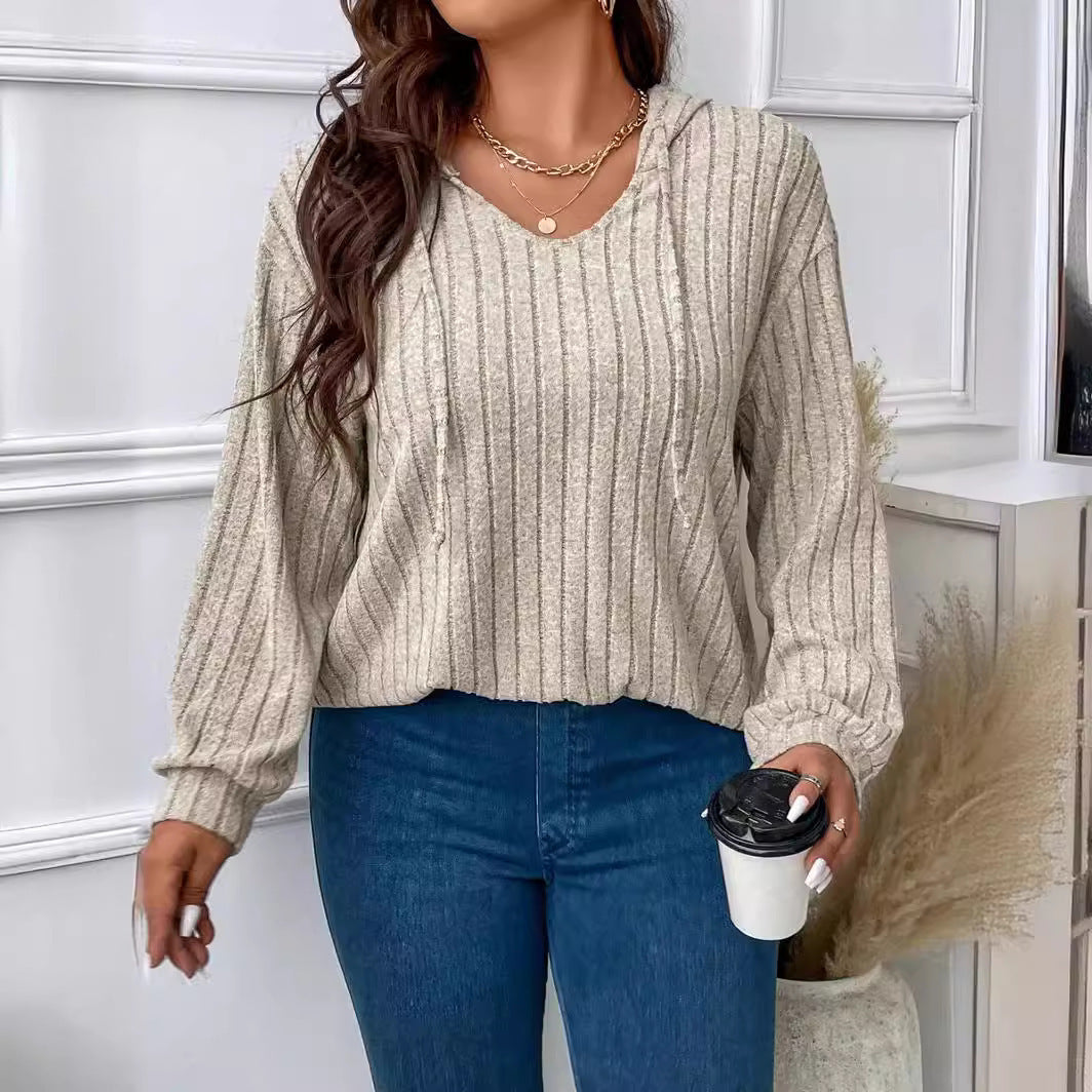 Gia-Sage Ribbed V-Neck Hoodie