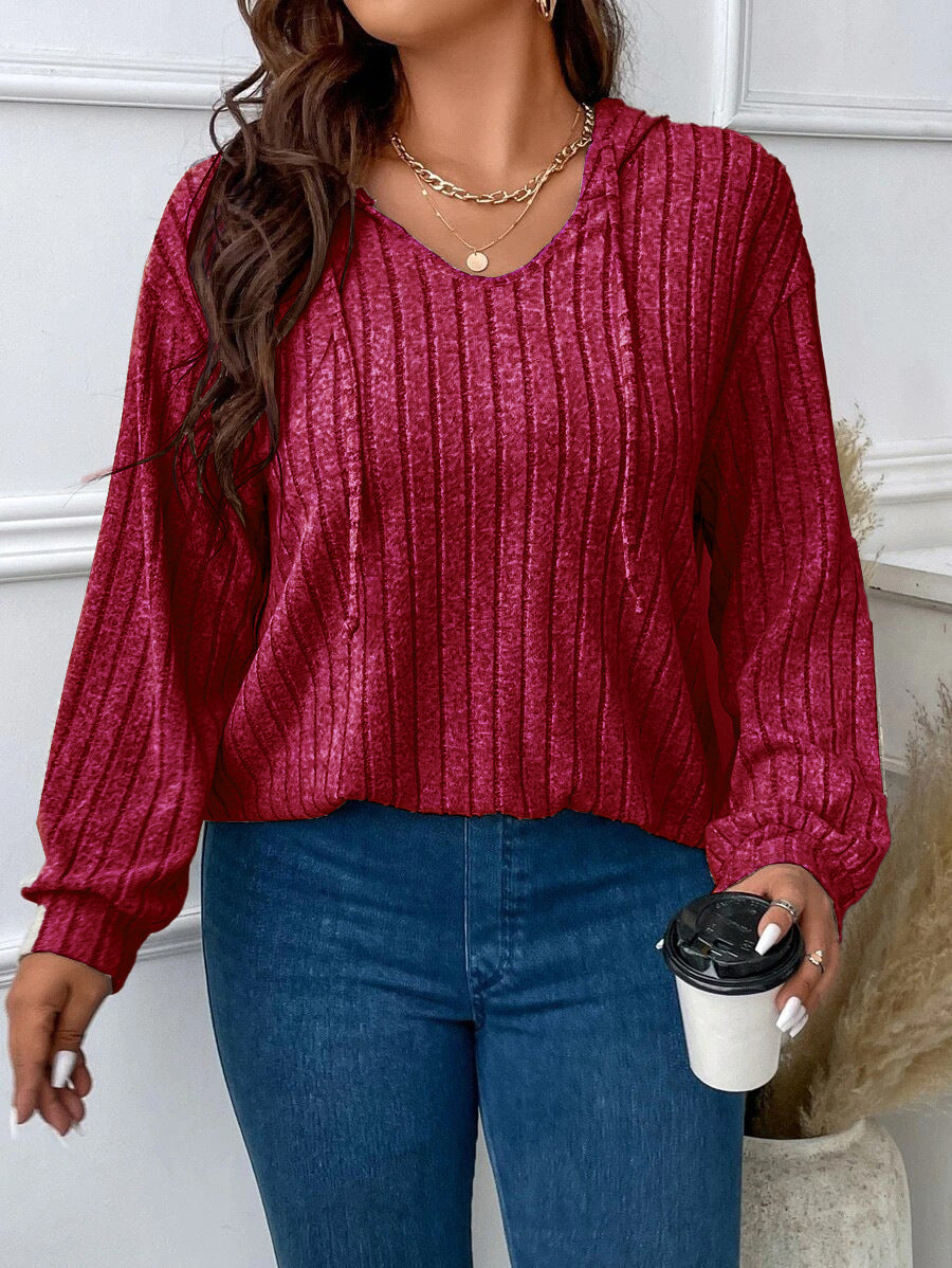 Gia-Sage Ribbed V-Neck Hoodie