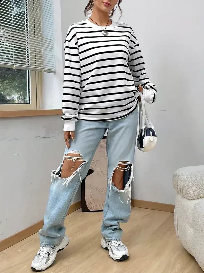 Cadence-Rae Striped Crewneck Sweatshirt