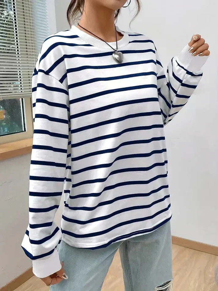 Cadence-Rae Striped Crewneck Sweatshirt