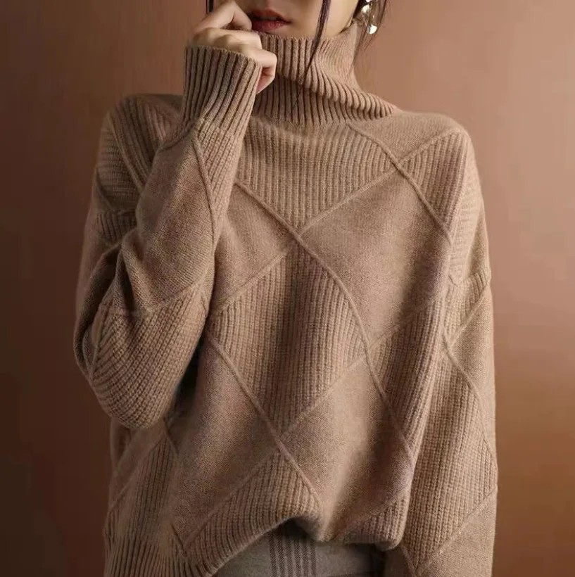 Wilhelmina Diamond Texture Turtleneck Sweater