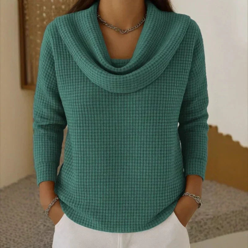 Cassia Waffle Knit Cowl Neck Sweater