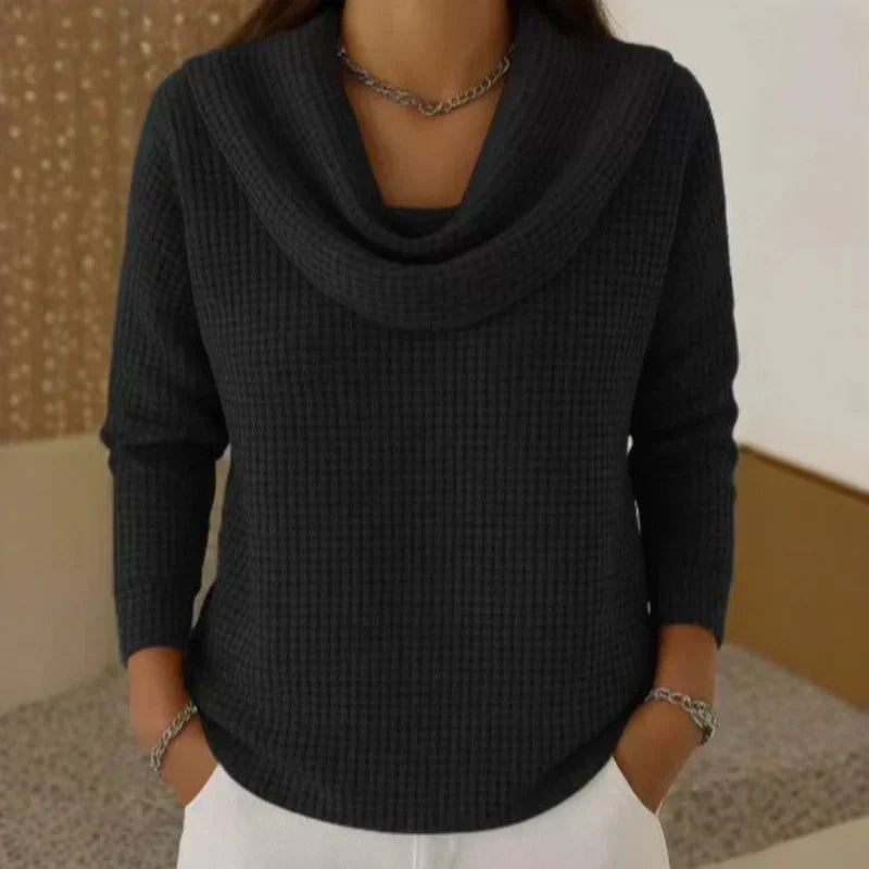 Cassia Waffle Knit Cowl Neck Sweater