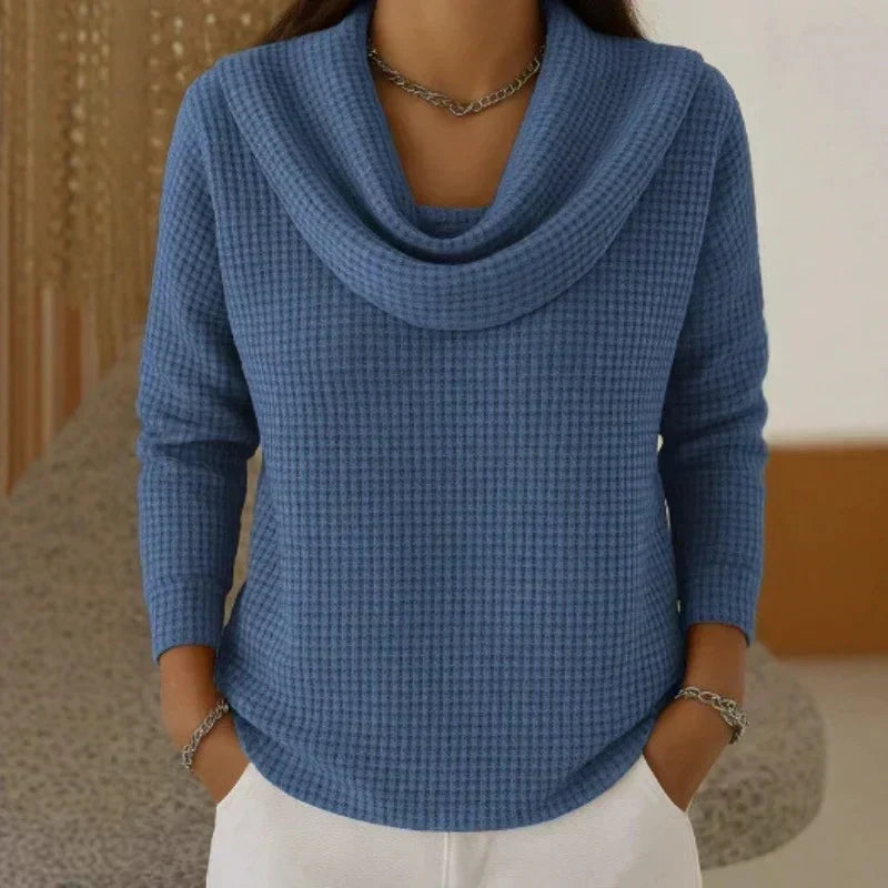 Cassia Waffle Knit Cowl Neck Sweater