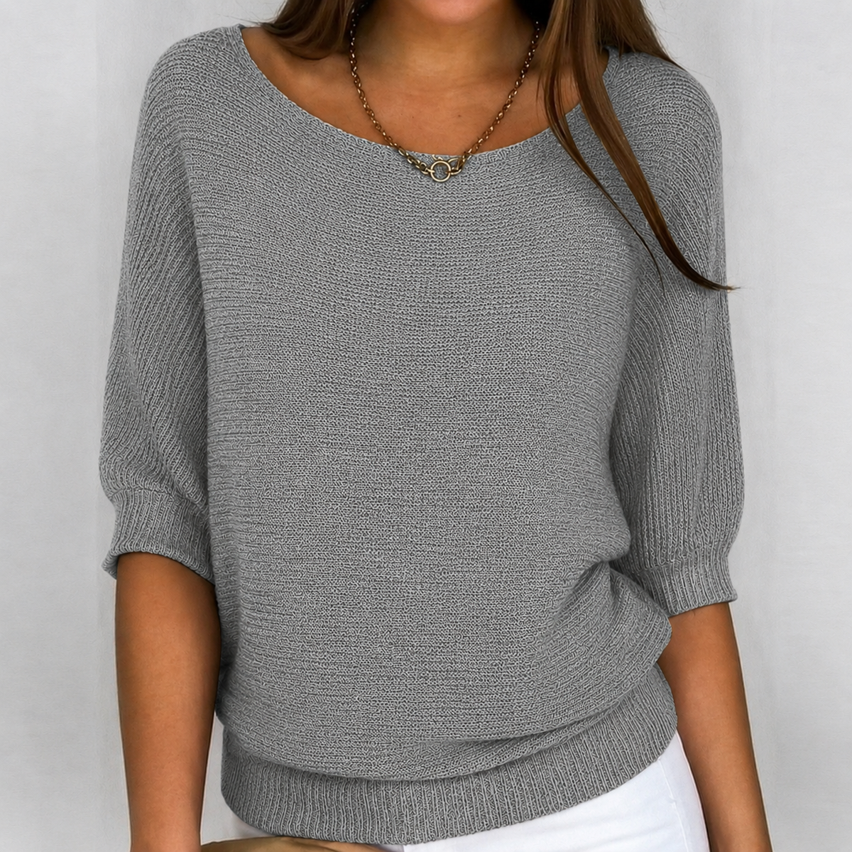 Aurora | Cotton-Blend Ribbed Knit Three-Quarter Sleeves Sweater