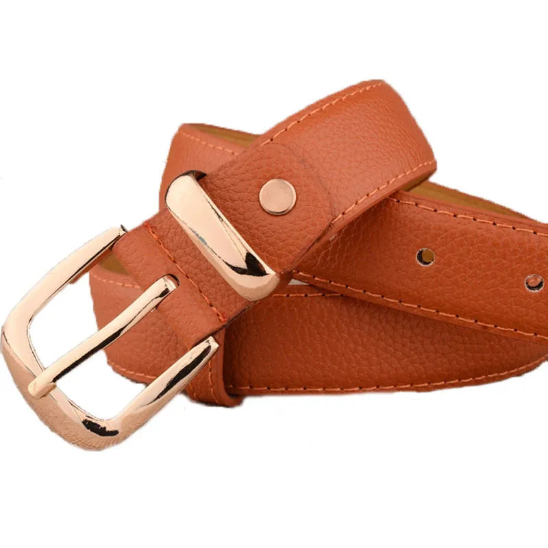 Leather Belt with Gold-Tone Buckle and Textured Finish